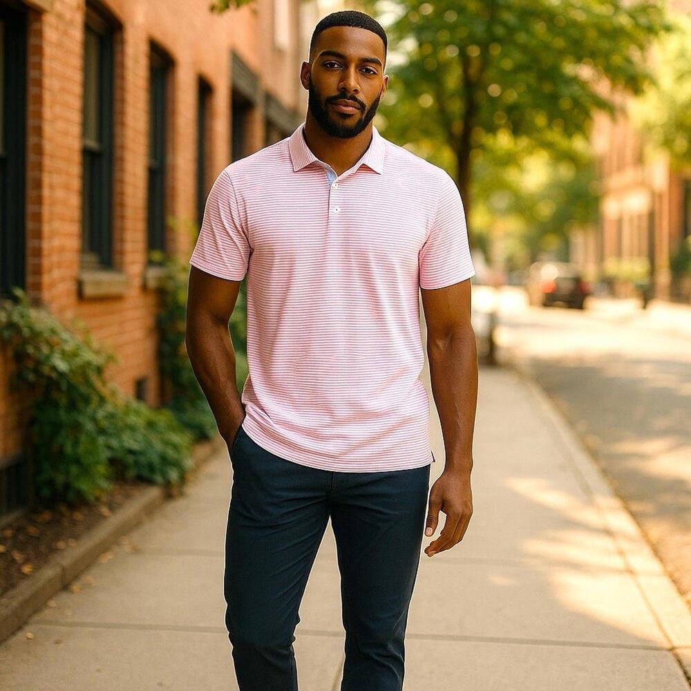 johnnie-O Men’s XL Golf Polo Shirt Short Sleeve Pink Striped